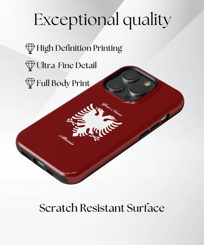 a red phone case with a white scorpion on it