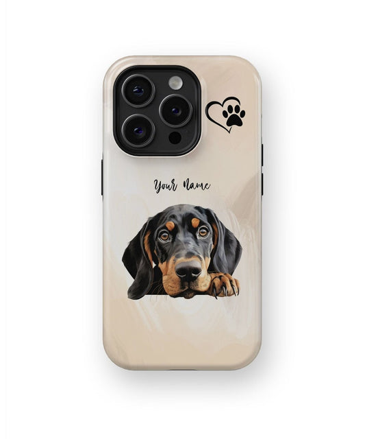 Schwarz und Tan Coonhound Hund Handytasche