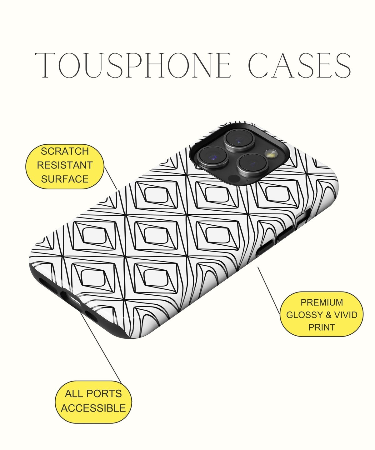 Tempting Noir Nights: Glossy Black Lace - iPhone Case-Monochrome Seduction Case-Tousphone-Tough Case-iPhone 15 Pro Max-Tousphone