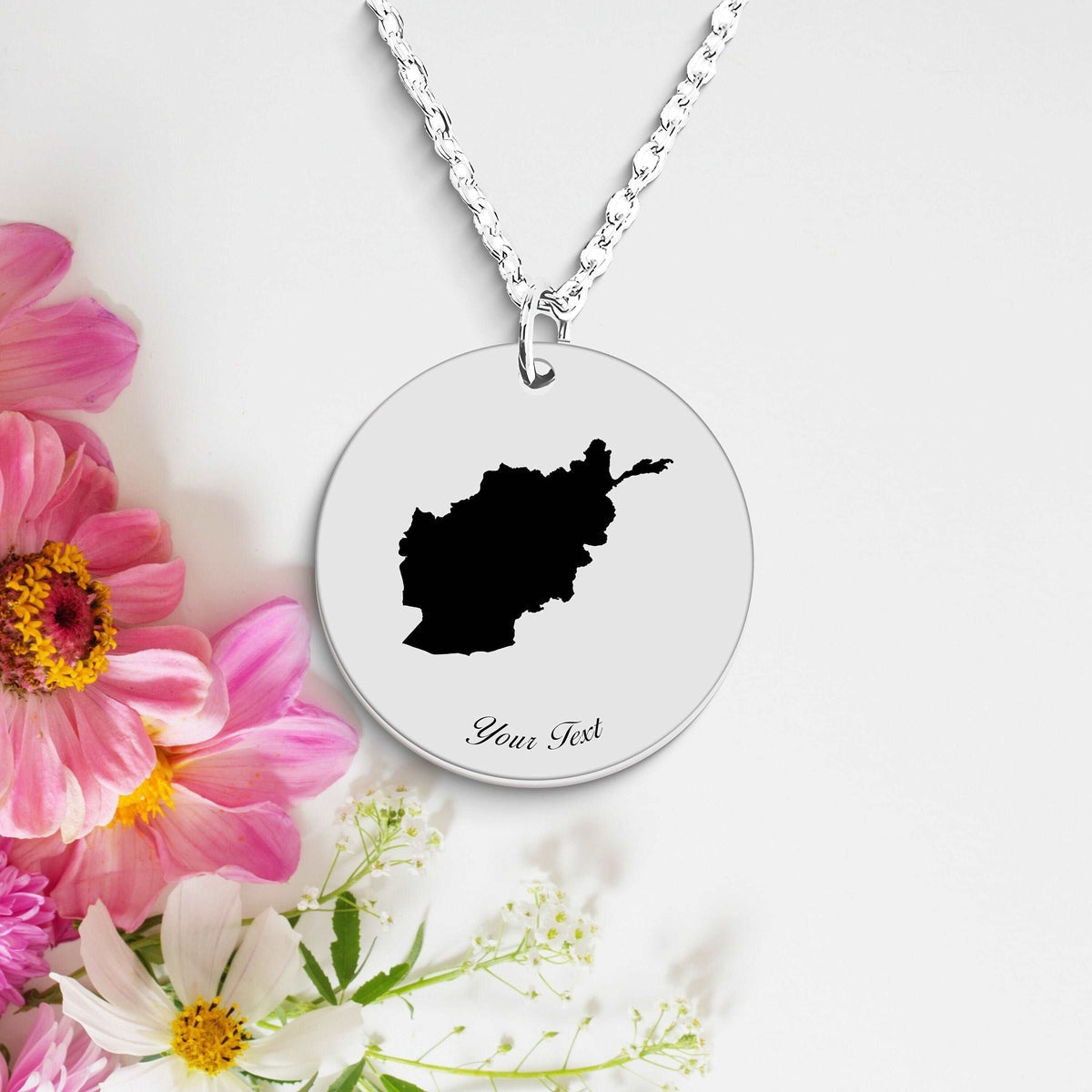 Afghanistan Country Map Necklace, Your Name Necklace, Minimalist Necklace, Personalized Gift, Silver Necklace, Gift For Him Her