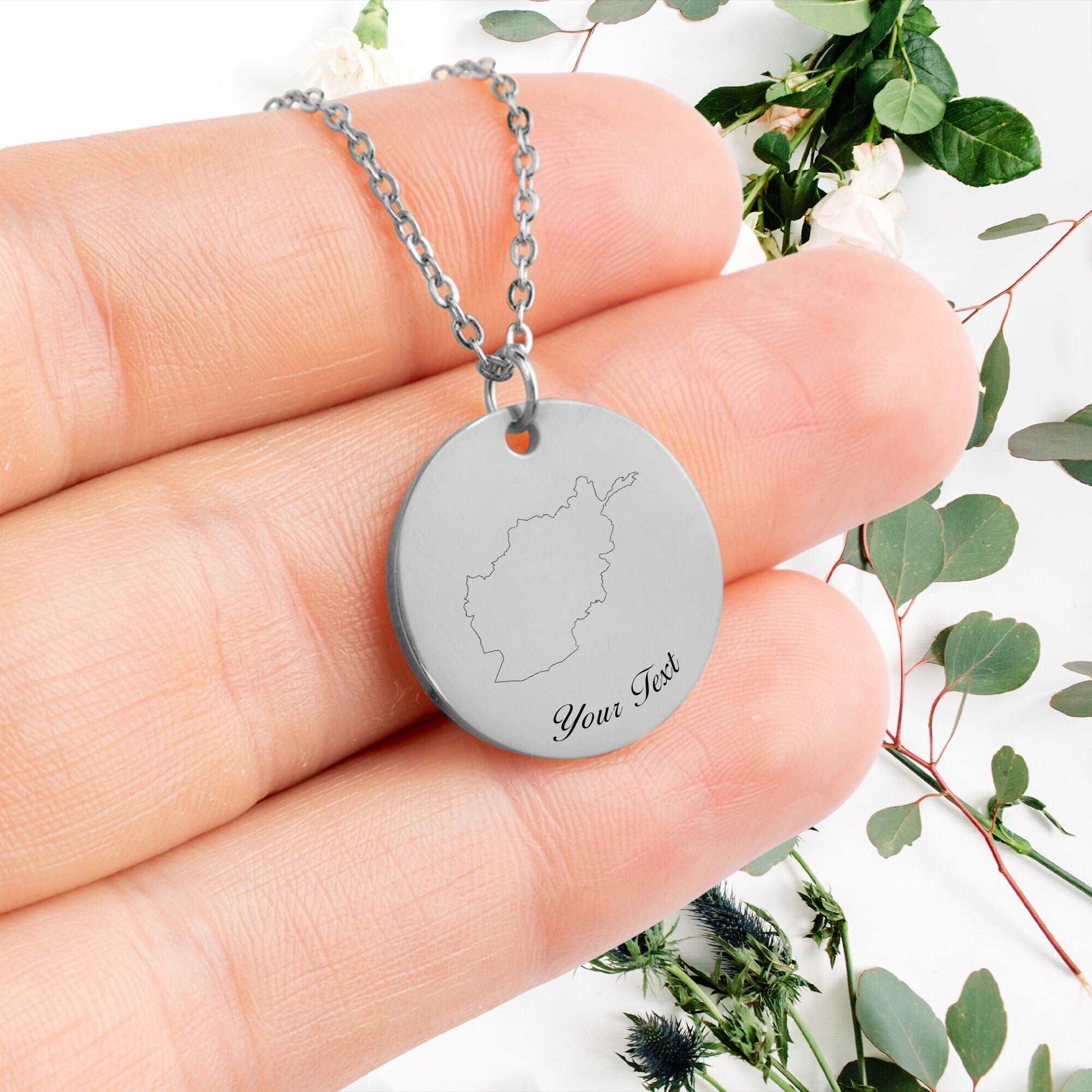 Afghanistan Country Map Necklace, Your Name Necklace, Minimalist Necklace, Personalized Gift, Silver Necklace, Gift For Him Her
