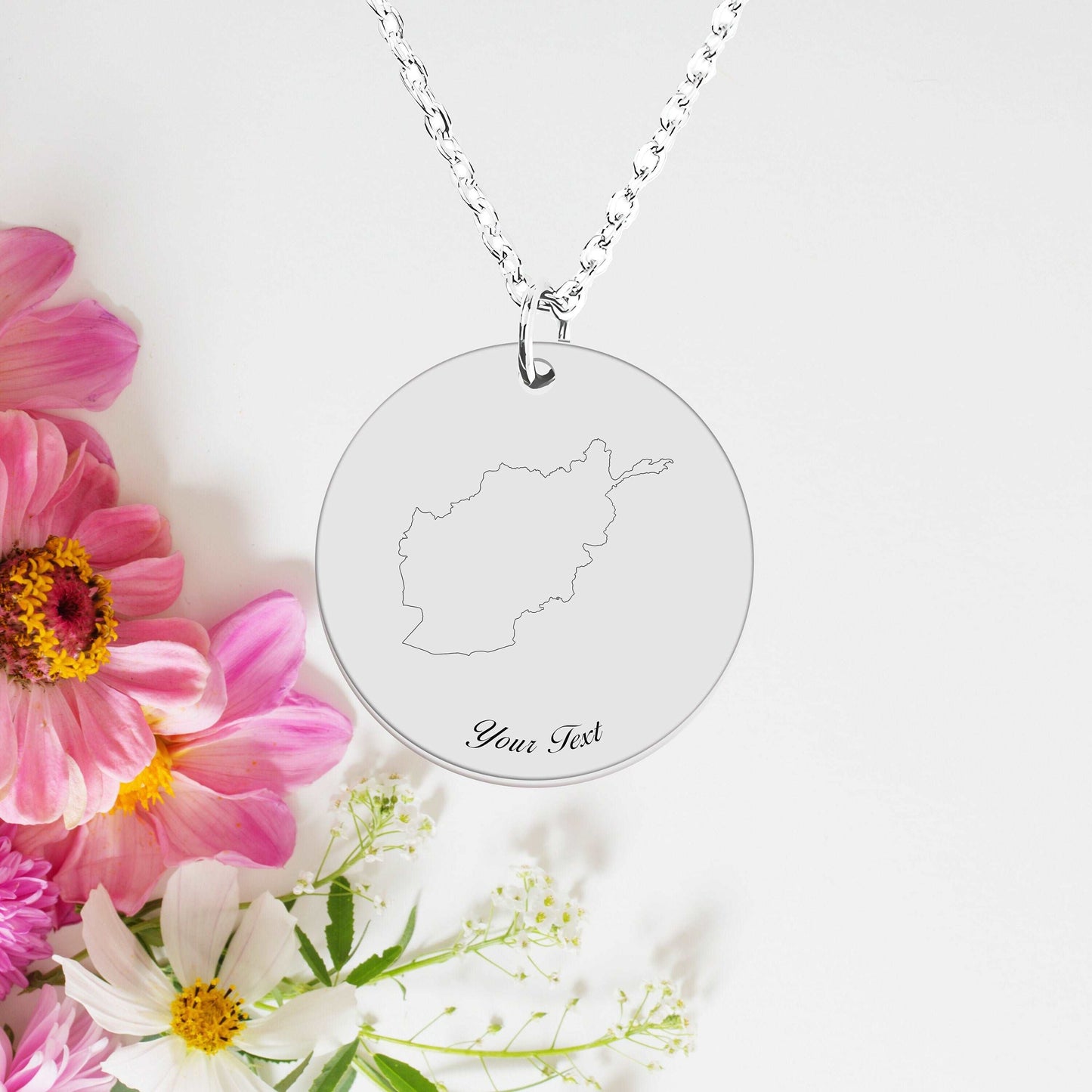 Afghanistan Country Map Necklace, Your Name Necklace, Minimalist Necklace, Personalized Gift, Silver Necklace, Gift For Him Her