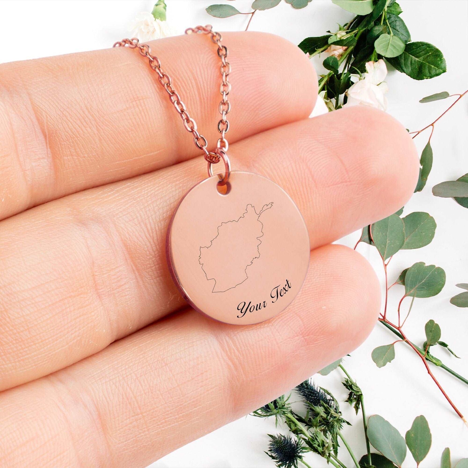 Afghanistan Country Map Necklace, Your Name Necklace, Minimalist Necklace, Personalized Gift, Silver Necklace, Gift For Him Her