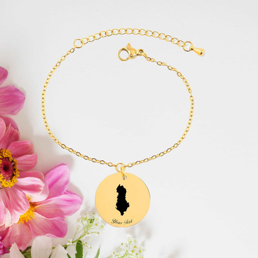 Albania Country Map Bracelet, Your Name Bracelet, Minimalist Bracelet, Personalized Gift, 14K Gold Bracelet, Gift For Him Her