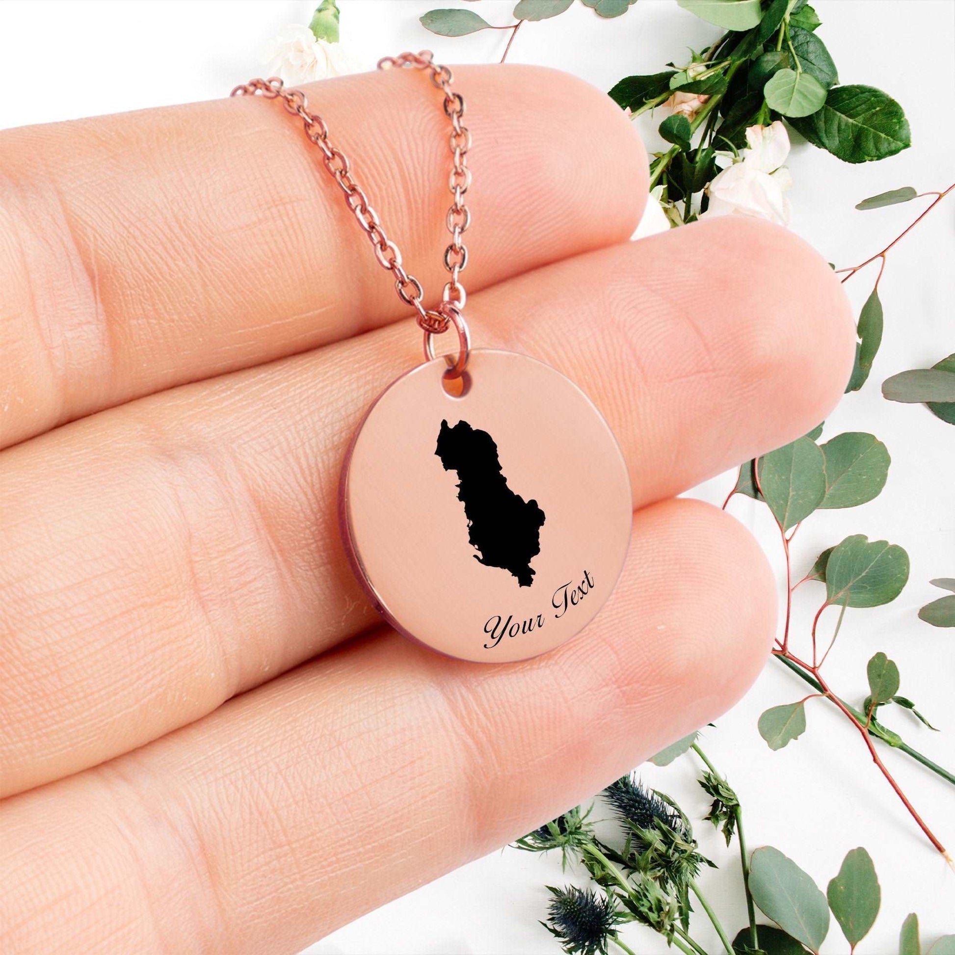 Albania Country Map Necklace, Your Name Necklace, Minimalist Necklace, Personalized Gift, Silver Necklace, Gift For Him Her