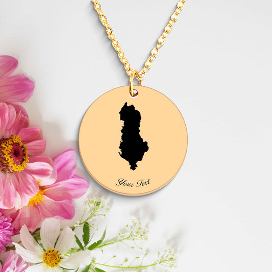 Albania Country Map Necklace, Your Name Necklace, Minimalist Necklace, Personalized Gift, Silver Necklace, Gift For Him Her