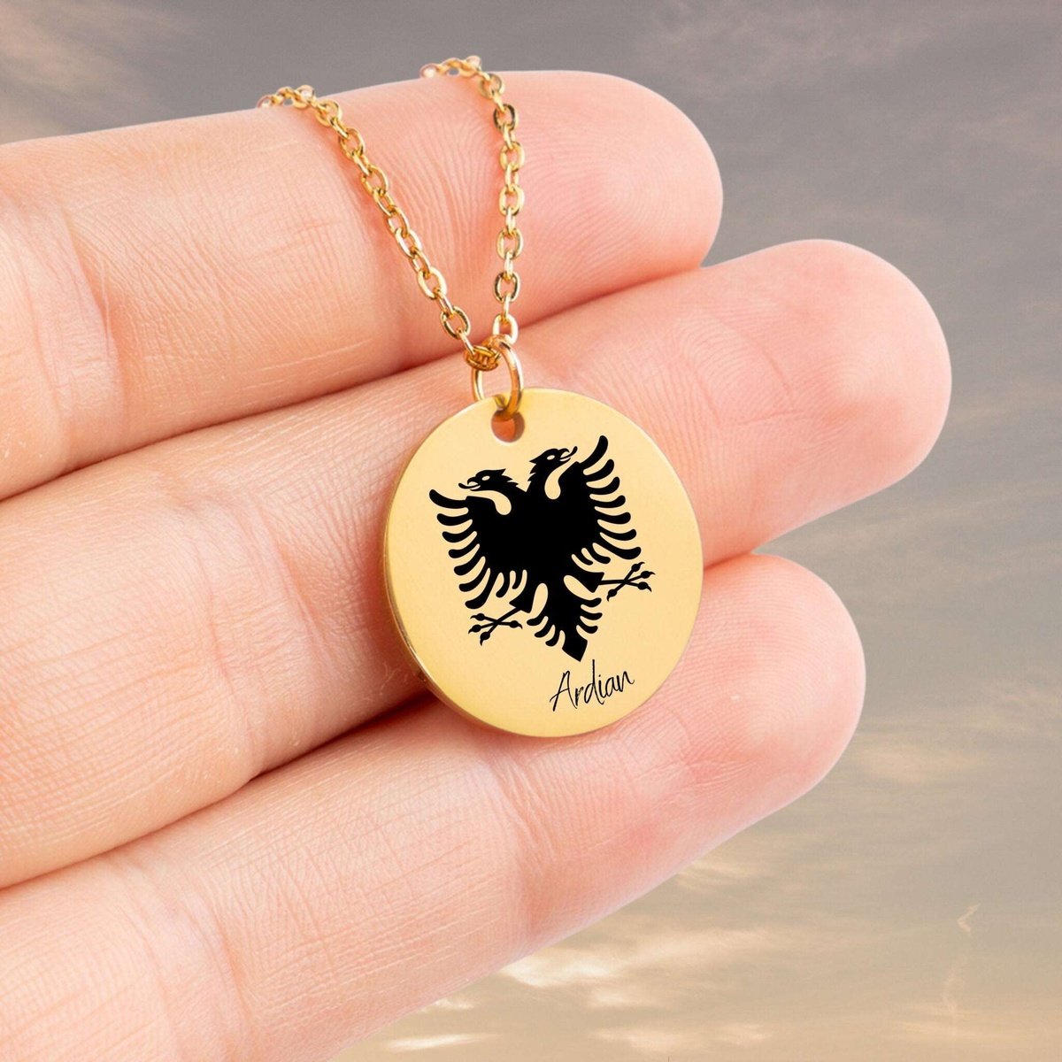 Albania Eagle Emblem, Your Emblem Necklace, Country Necklace, Minimalist Necklace, Personalized Gift, Silver Necklace, Gift For Him Her