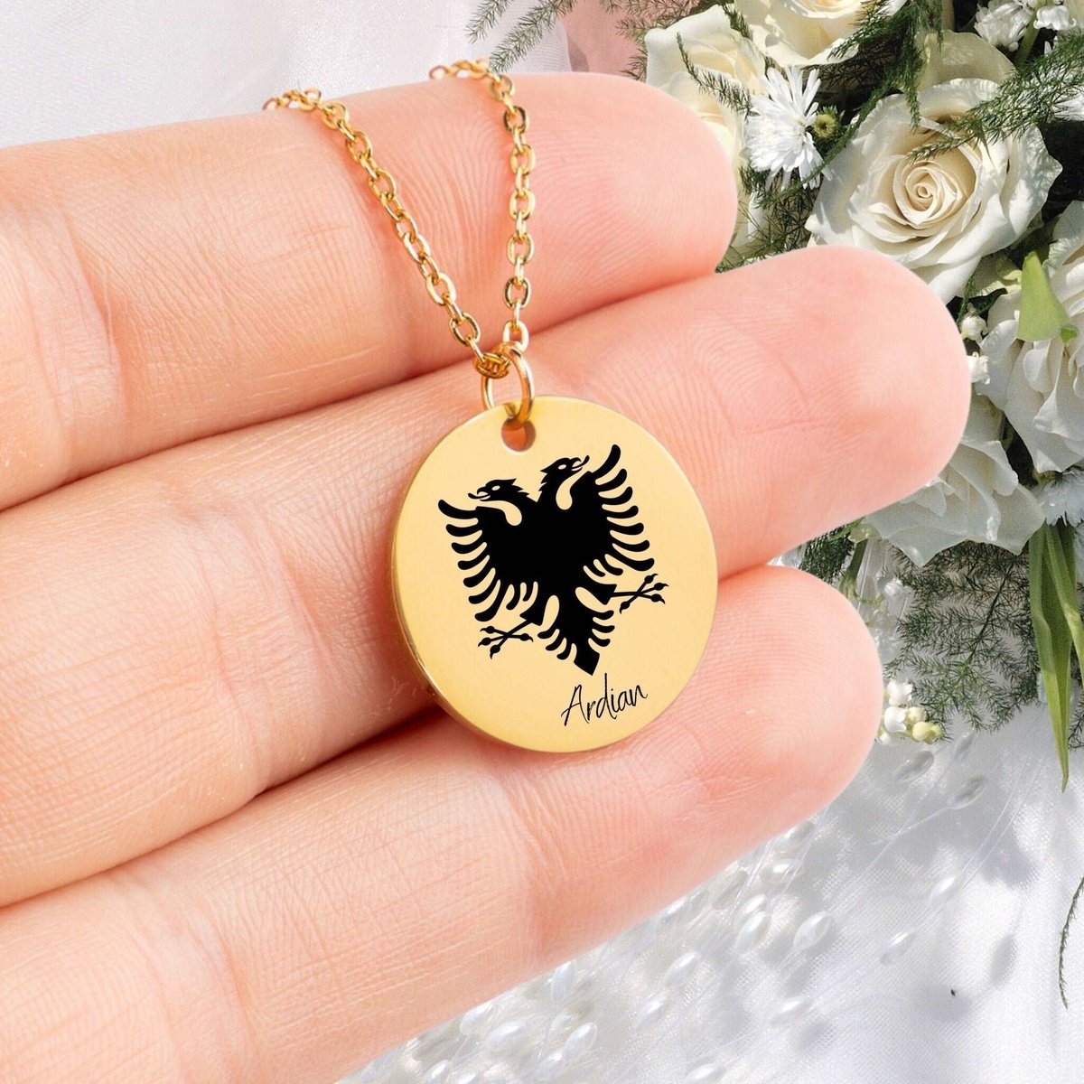 Albania Eagle Emblem, Your Emblem Necklace, Country Necklace, Minimalist Necklace, Personalized Gift, Silver Necklace, Gift For Him Her