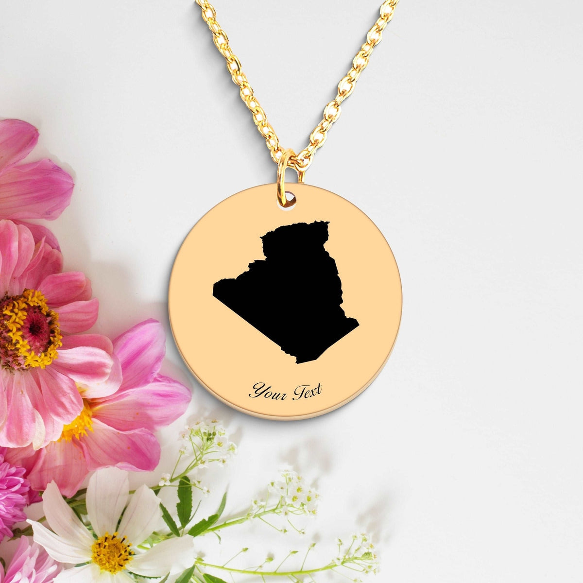 Algeria Country Map Necklace, Your Name Necklace, Minimalist Necklace, Personalized Gift, Silver Necklace, Gift For Him Her