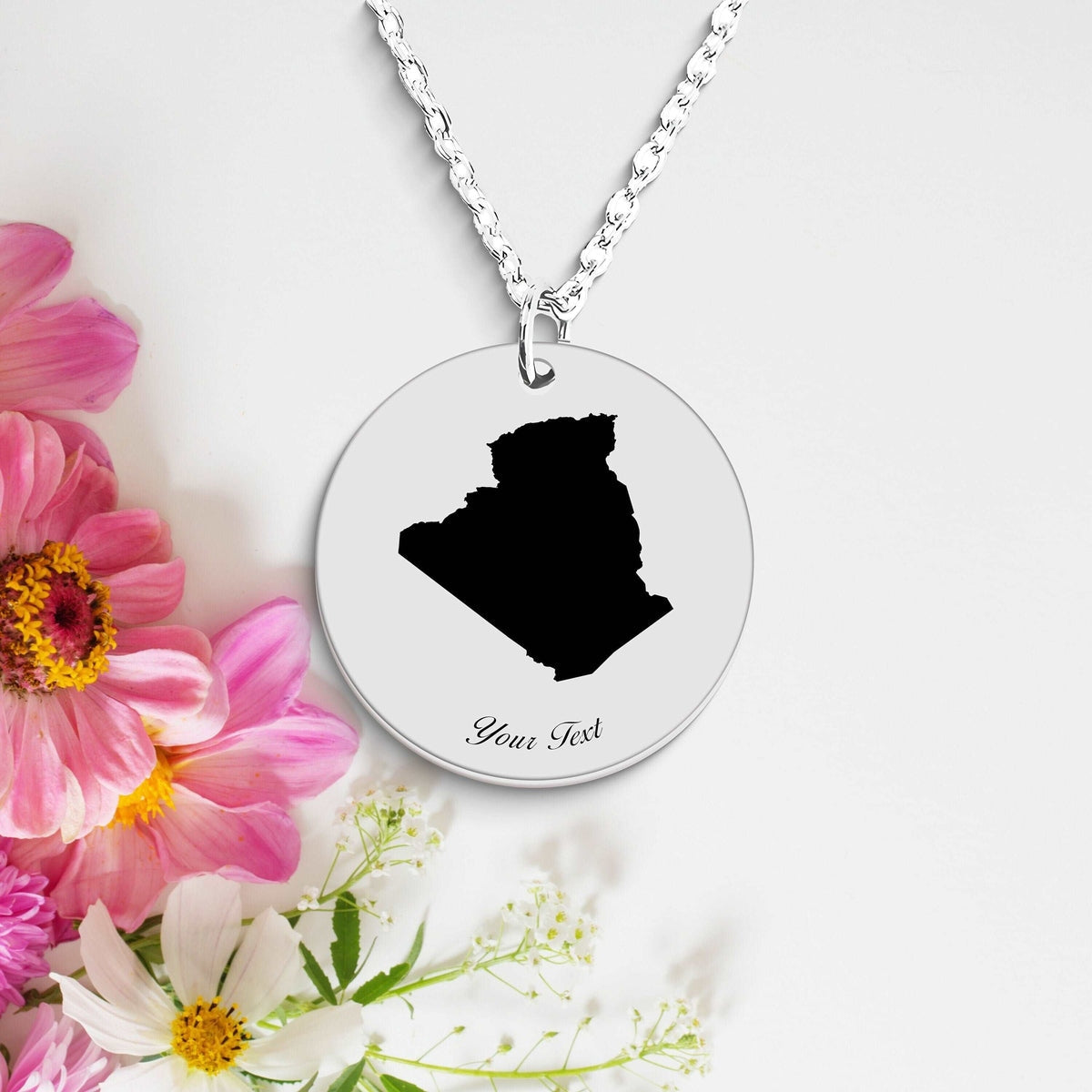 Algeria Country Map Necklace, Your Name Necklace, Minimalist Necklace, Personalized Gift, Silver Necklace, Gift For Him Her