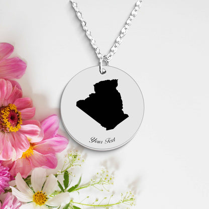 Algeria Country Map Necklace, Your Name Necklace, Minimalist Necklace, Personalized Gift, Silver Necklace, Gift For Him Her