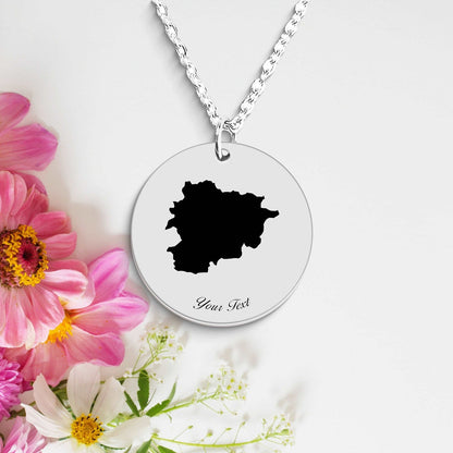 Andora Country Map Necklace, Your Name Necklace, Minimalist Necklace, Personalized Gift, Silver Necklace, Gift For Him Her