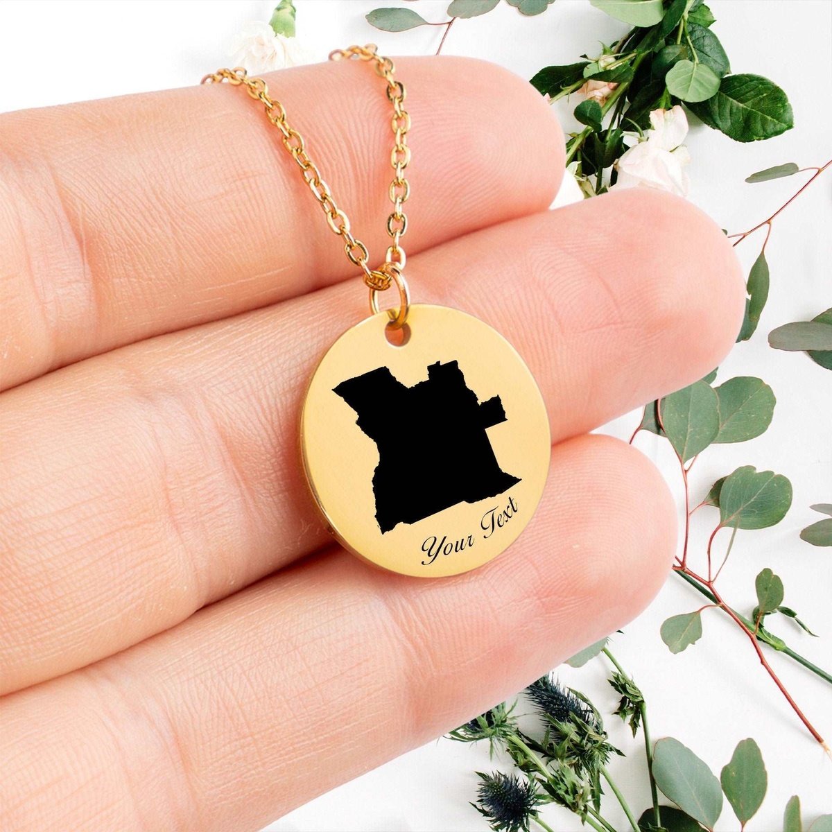 Angola Country Map Necklace, Your Name Necklace, Minimalist Necklace, Personalized Gift, Silver Necklace, Gift For Him Her