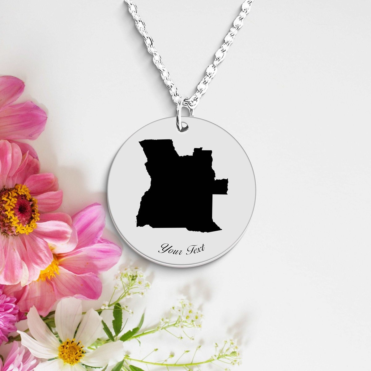 Angola Country Map Necklace, Your Name Necklace, Minimalist Necklace, Personalized Gift, Silver Necklace, Gift For Him Her