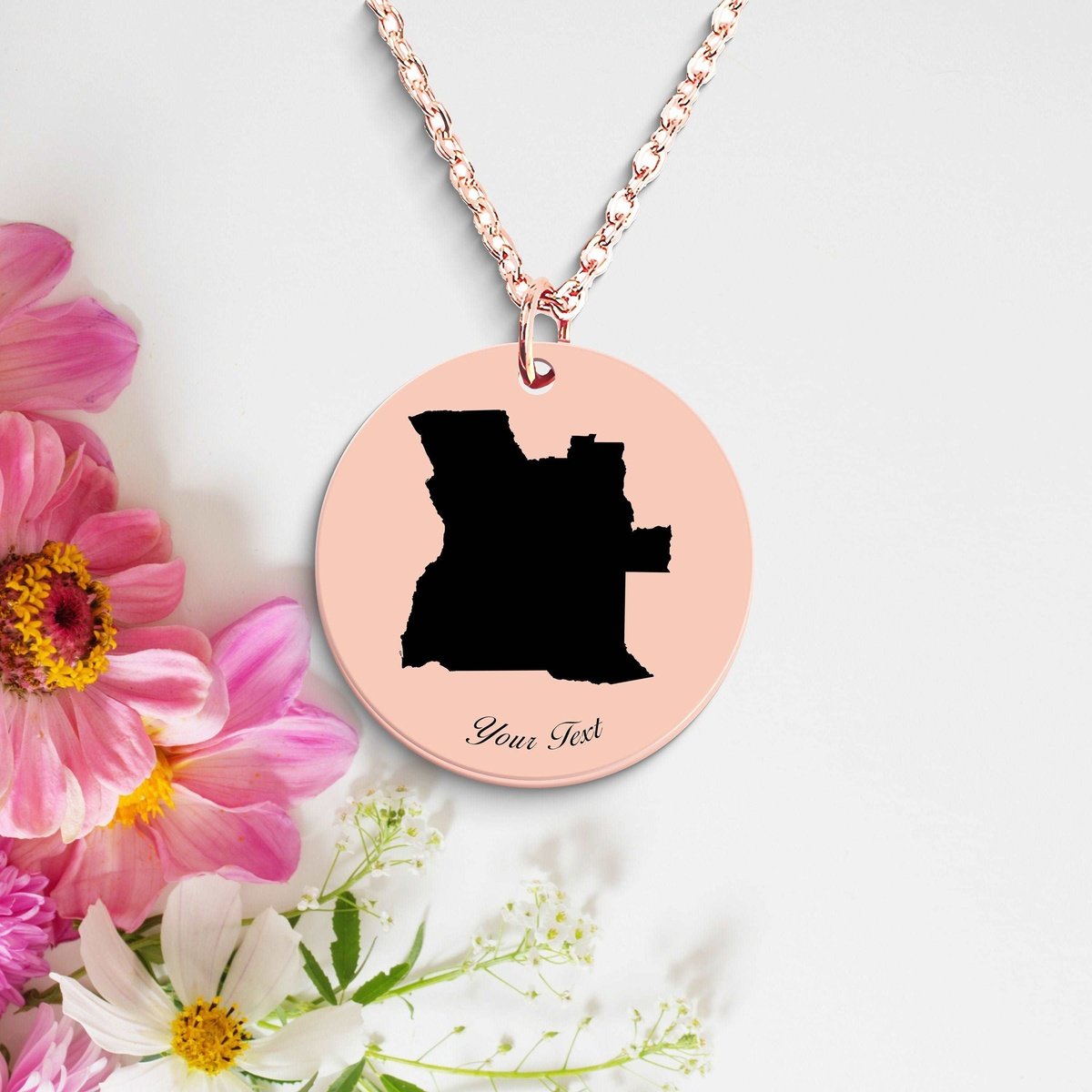 Angola Country Map Necklace, Your Name Necklace, Minimalist Necklace, Personalized Gift, Silver Necklace, Gift For Him Her