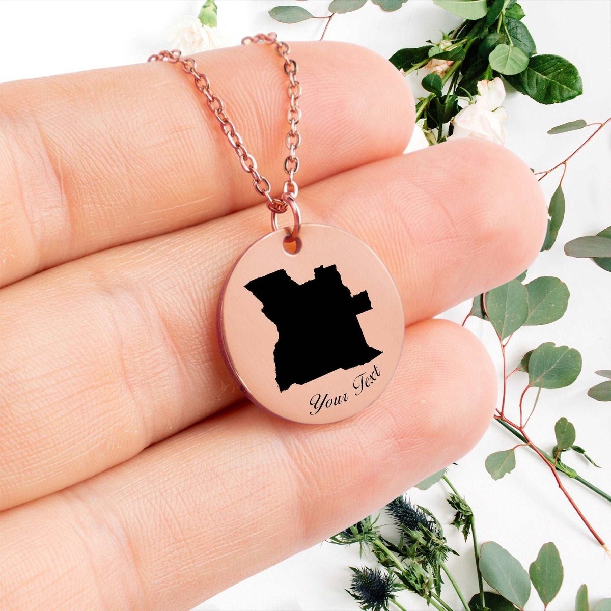 Angola Country Map Necklace, Your Name Necklace, Minimalist Necklace, Personalized Gift, Silver Necklace, Gift For Him Her