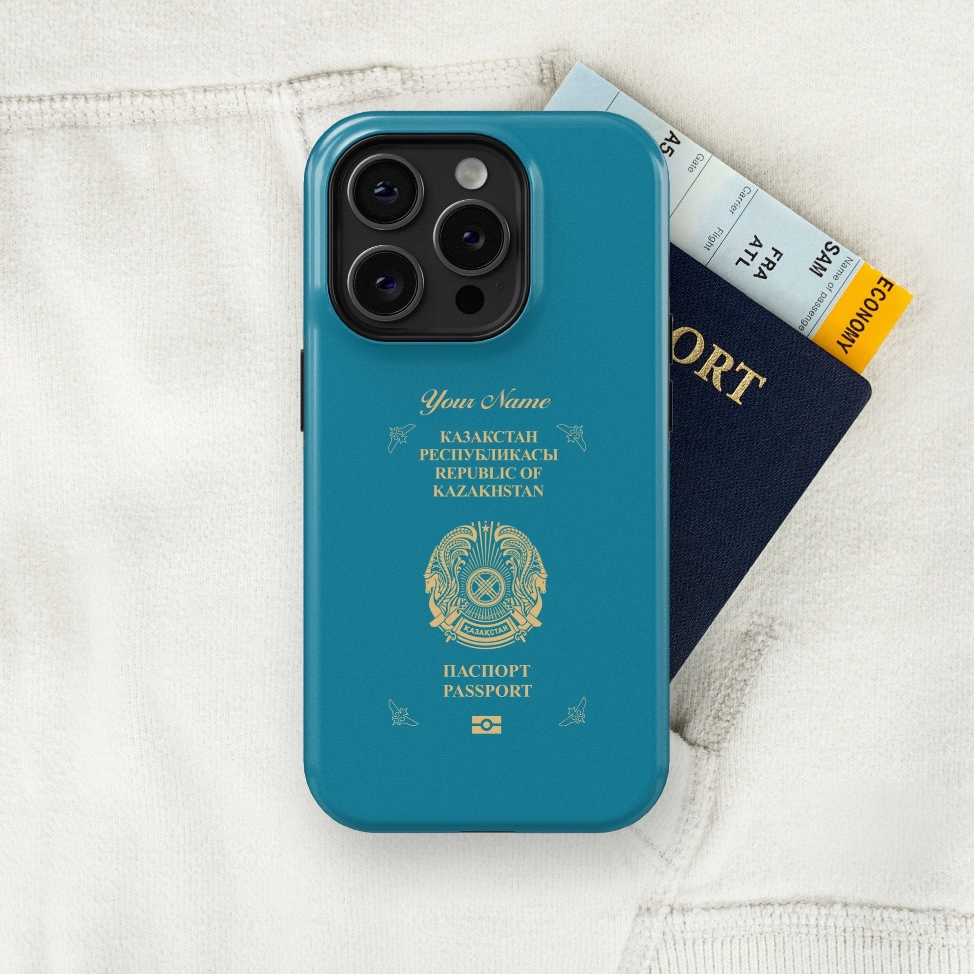 Kazakhstan Passport - iPhone 15/14/13/12/X/Pro/Max/Plus, Tough Case, Travel Phone Cover, Personalized Phone Case, Designer Phone Case - tousphone