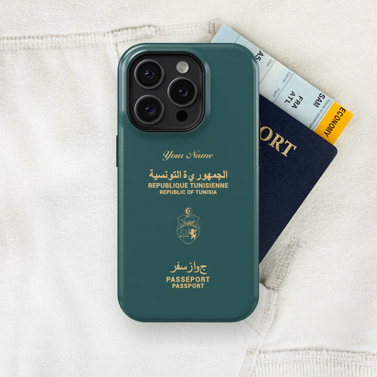 Tunisia Passport - iPhone 15/14/13/12/X/Pro/Max/Plus, Tough Case, Travel Phone Cover, Personalized Phone Case, Designer Phone Case - tousphone