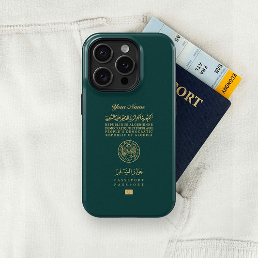 Algeria Passport - iPhone Case, iPhone 15, 14, 13, 13, Pro Max, Plus, Passport Phone Case, Travel Phone Case, MagSafe Case - tousphone