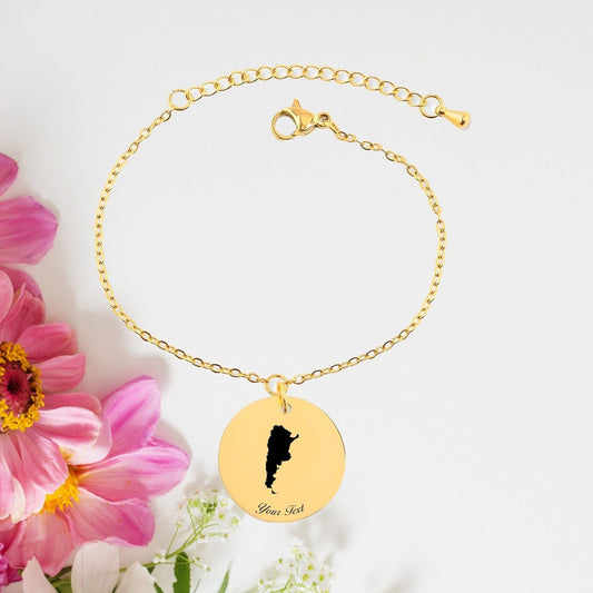 Argentina Country Map Bracelet, Your Name Bracelet, Minimalist Bracelet, Personalized Gift, 14K Gold Bracelet, Gift For Him Her