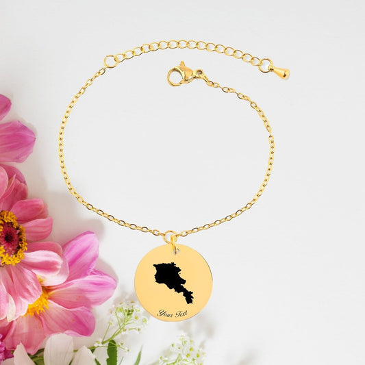 Armenia Country Map Bracelet, Your Name Bracelet, Minimalist Bracelet, Personalized Gift, 14K Gold Bracelet, Gift For Him Her