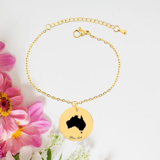 Australia Country Map Bracelet, Your Name Bracelet, Minimalist Bracelet, Personalized Gift, 14K Gold Bracelet, Gift For Him Her