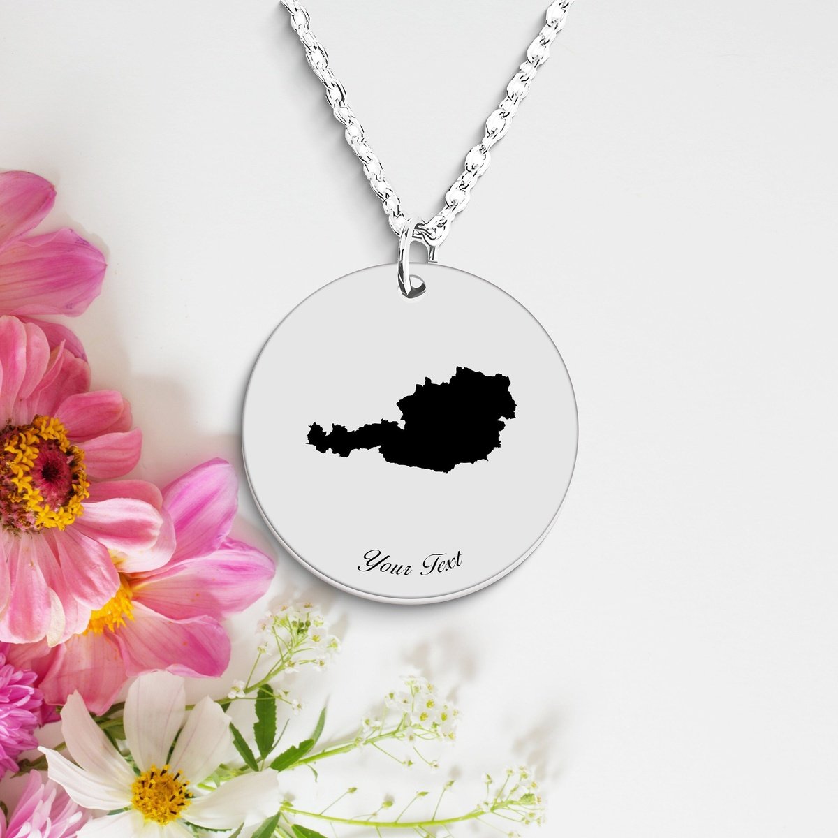 Austria Country Map Necklace, Your Name Necklace, Minimalist Necklace, Personalized Gift, Silver Necklace, Gift For Him Her