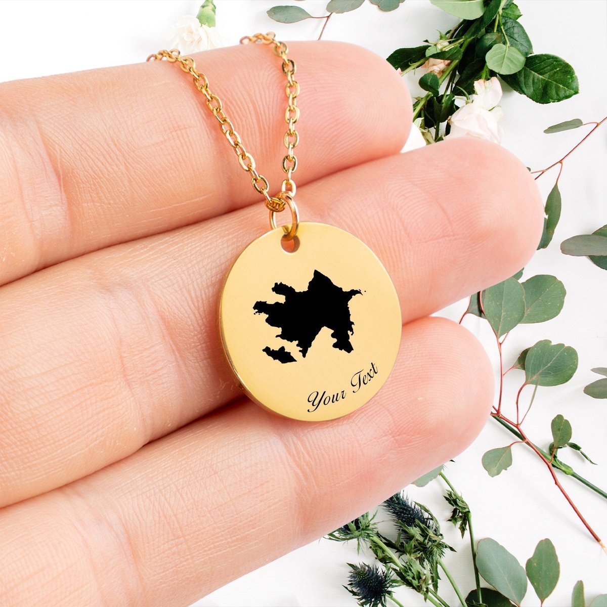 Azerbaijan Country Map Necklace, Your Name Necklace, Minimalist Necklace, Personalized Gift, Silver Necklace, Gift For Him Her