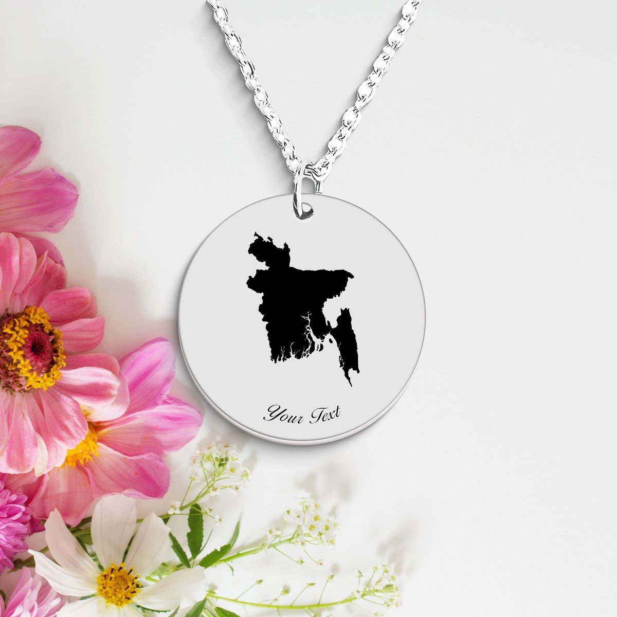Bangladesh Country Map Necklace, Your Name Necklace, Minimalist Necklace, Personalized Gift, Silver Necklace, Gift For Him Her