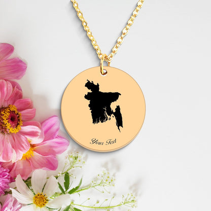 Bangladesh Country Map Necklace, Your Name Necklace, Minimalist Necklace, Personalized Gift, Silver Necklace, Gift For Him Her