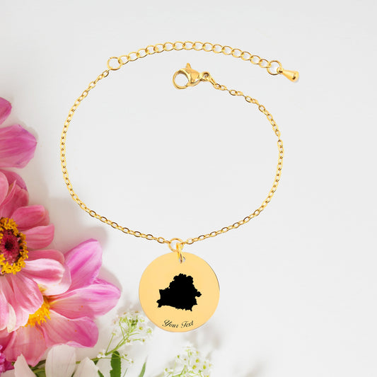 Belarus Country Map Bracelet, Your Name Bracelet, Minimalist Bracelet, Personalized Gift, 14K Gold Bracelet, Gift For Him Her