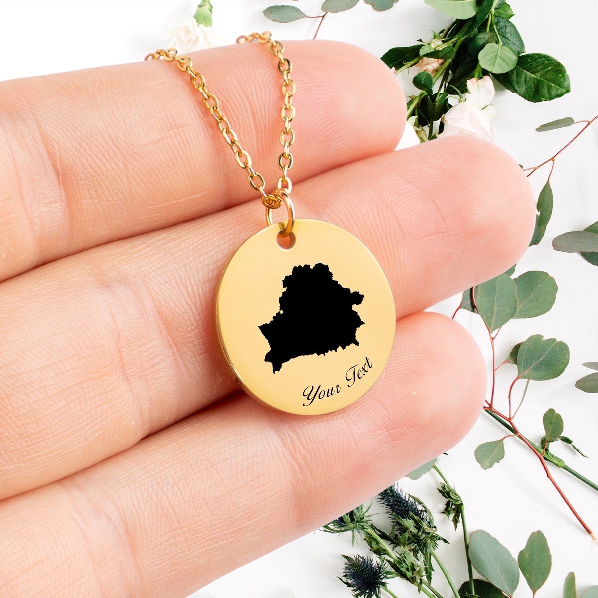 Belarus Country Map Necklace, Your Name Necklace, Minimalist Necklace, Personalized Gift, Silver Necklace, Gift For Him Her