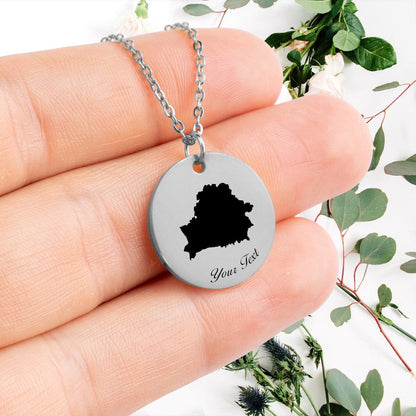 Belarus Country Map Necklace, Your Name Necklace, Minimalist Necklace, Personalized Gift, Silver Necklace, Gift For Him Her