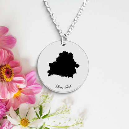 Belarus Country Map Necklace, Your Name Necklace, Minimalist Necklace, Personalized Gift, Silver Necklace, Gift For Him Her