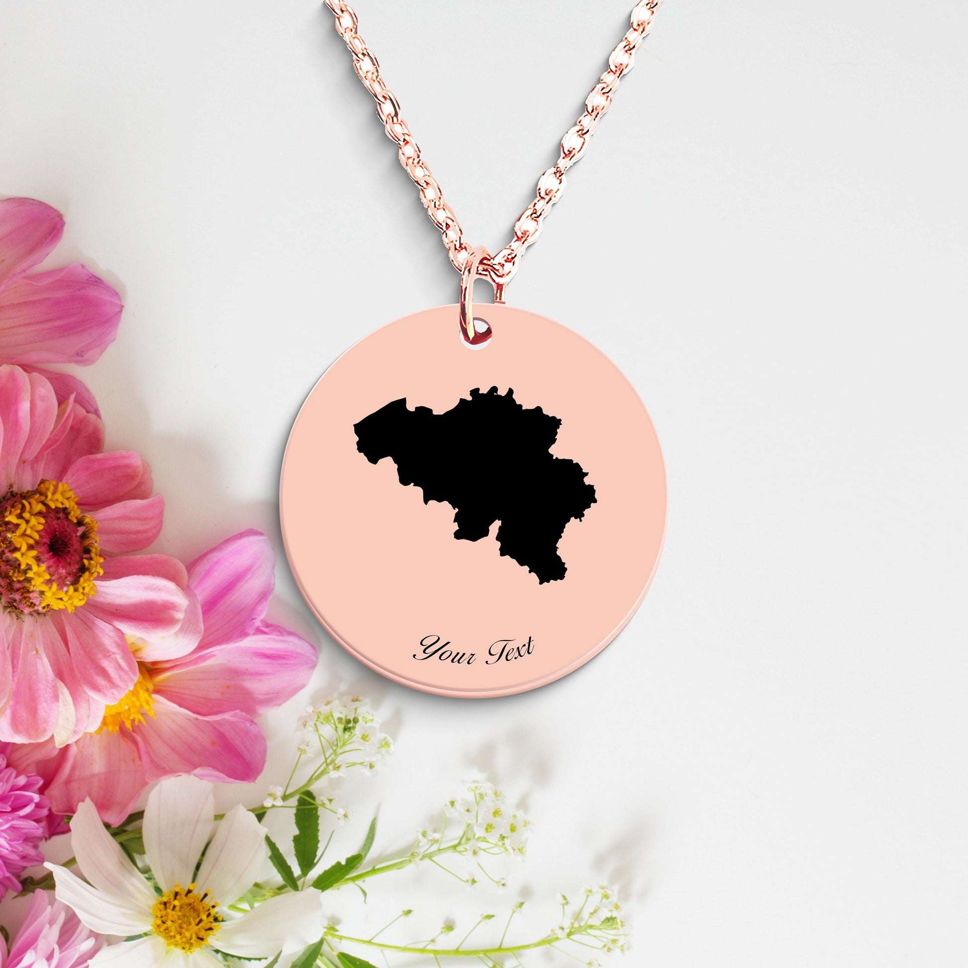Belgium Country Map Necklace, Your Name Necklace, Minimalist Necklace, Personalized Gift, Silver Necklace, Gift For Him Her