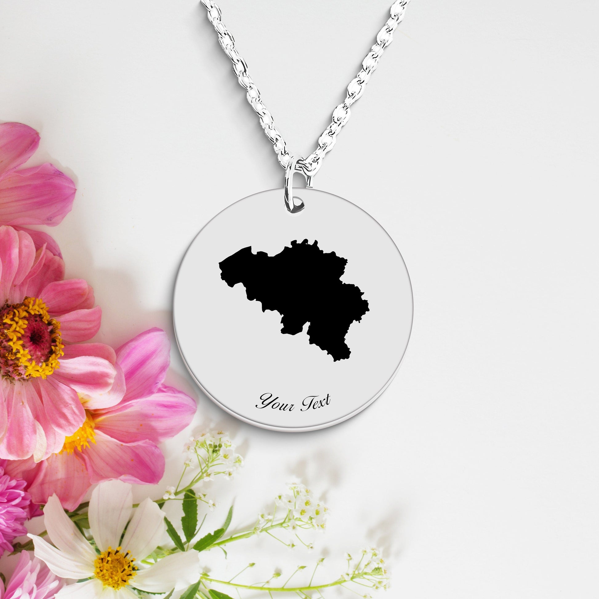Belgium Country Map Necklace, Your Name Necklace, Minimalist Necklace, Personalized Gift, Silver Necklace, Gift For Him Her