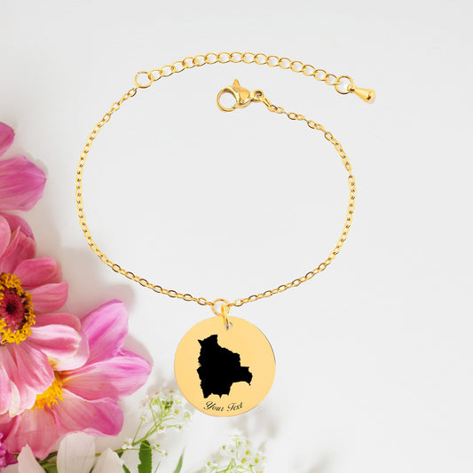 Bolivia Country Map Bracelet, Your Name Bracelet, Minimalist Bracelet, Personalized Gift, 14K Gold Bracelet, Gift For Him Her