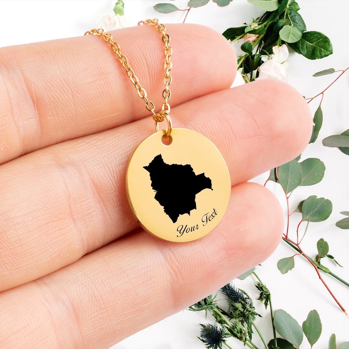 Bolivia Country Map Necklace, Your Name Necklace, Minimalist Necklace, Personalized Gift, Silver Necklace, Gift For Him Her