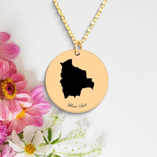 Bolivia Country Map Necklace, Your Name Necklace, Minimalist Necklace, Personalized Gift, Silver Necklace, Gift For Him Her