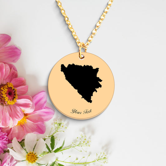 Bosnia and Herzegovina Country Map Necklace, Your Name Necklace, Minimalist Necklace, Personalized Gift, Silver Necklace, Gift For Him Her