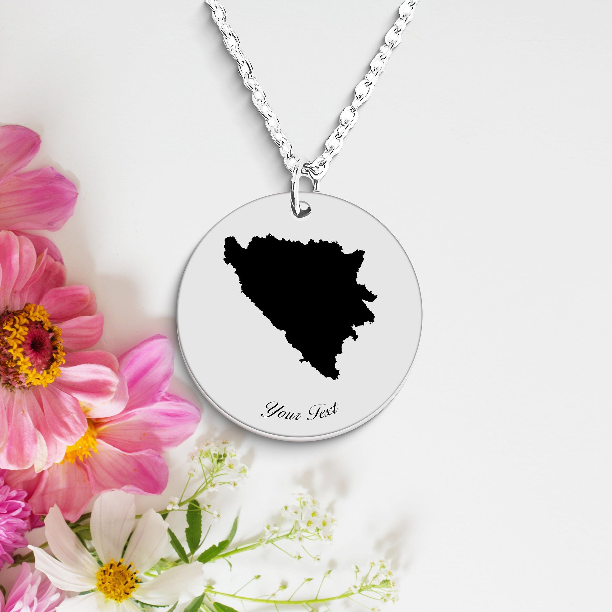 Bosnia and Herzegovina Country Map Necklace, Your Name Necklace, Minimalist Necklace, Personalized Gift, Silver Necklace, Gift For Him Her