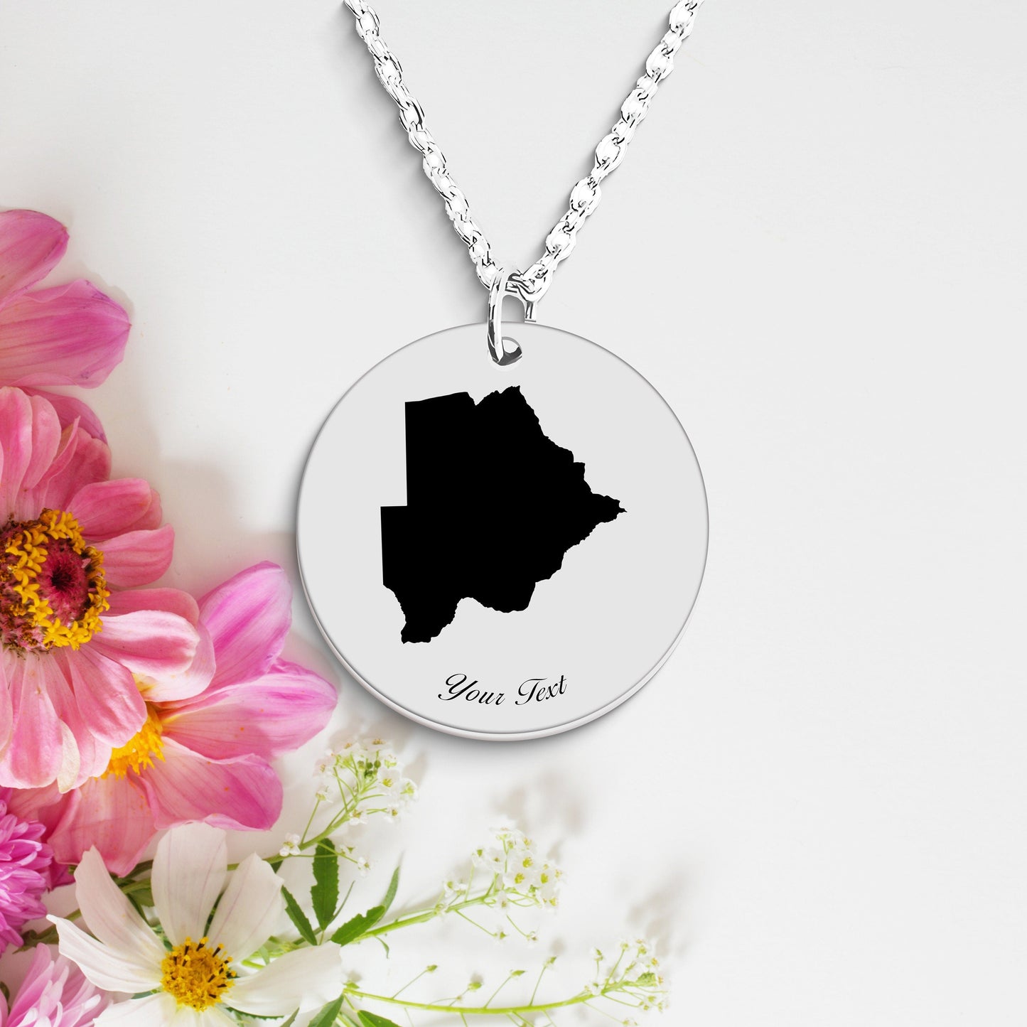 Botswana Country Map Necklace, Your Name Necklace, Minimalist Necklace, Personalized Gift, Silver Necklace, Gift For Him Her