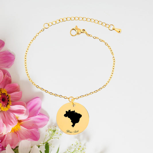 Brazil Country Map Bracelet, Your Name Bracelet, Minimalist Bracelet, Personalized Gift, 14K Gold Bracelet, Gift For Him Her