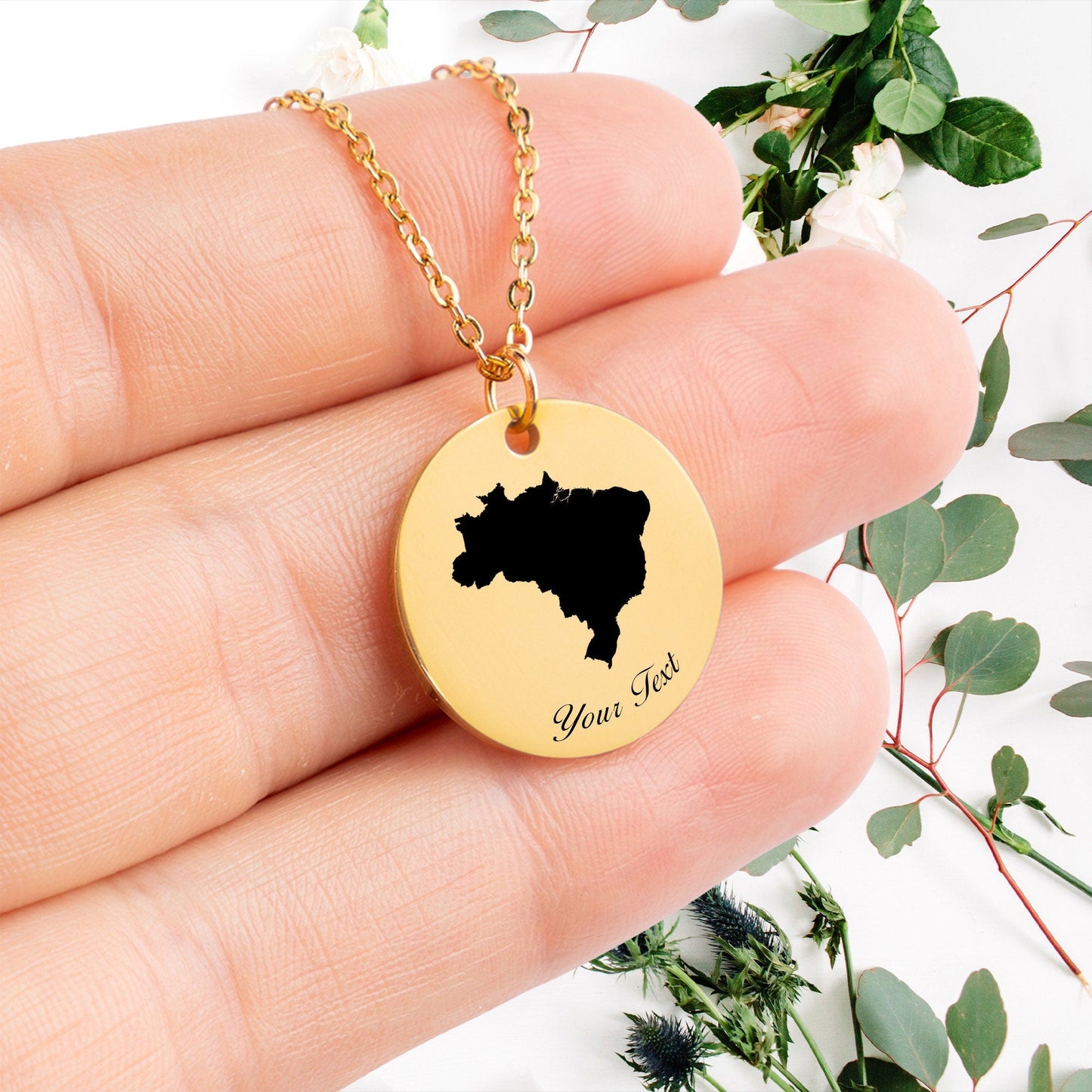Brazil Country Map Necklace, Your Name Necklace, Minimalist Necklace, Personalized Gift, Silver Necklace, Gift For Him Her