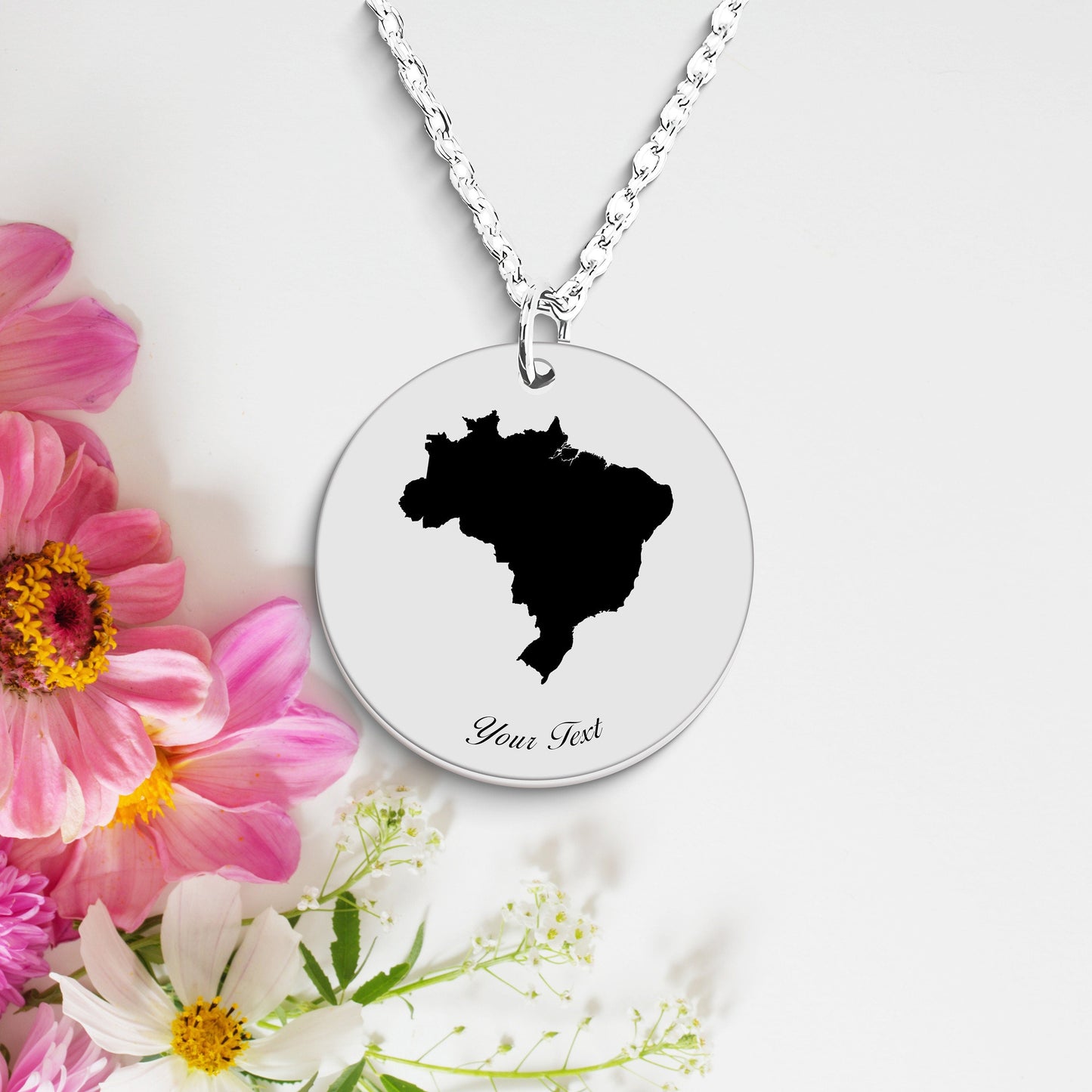 Brazil Country Map Necklace, Your Name Necklace, Minimalist Necklace, Personalized Gift, Silver Necklace, Gift For Him Her
