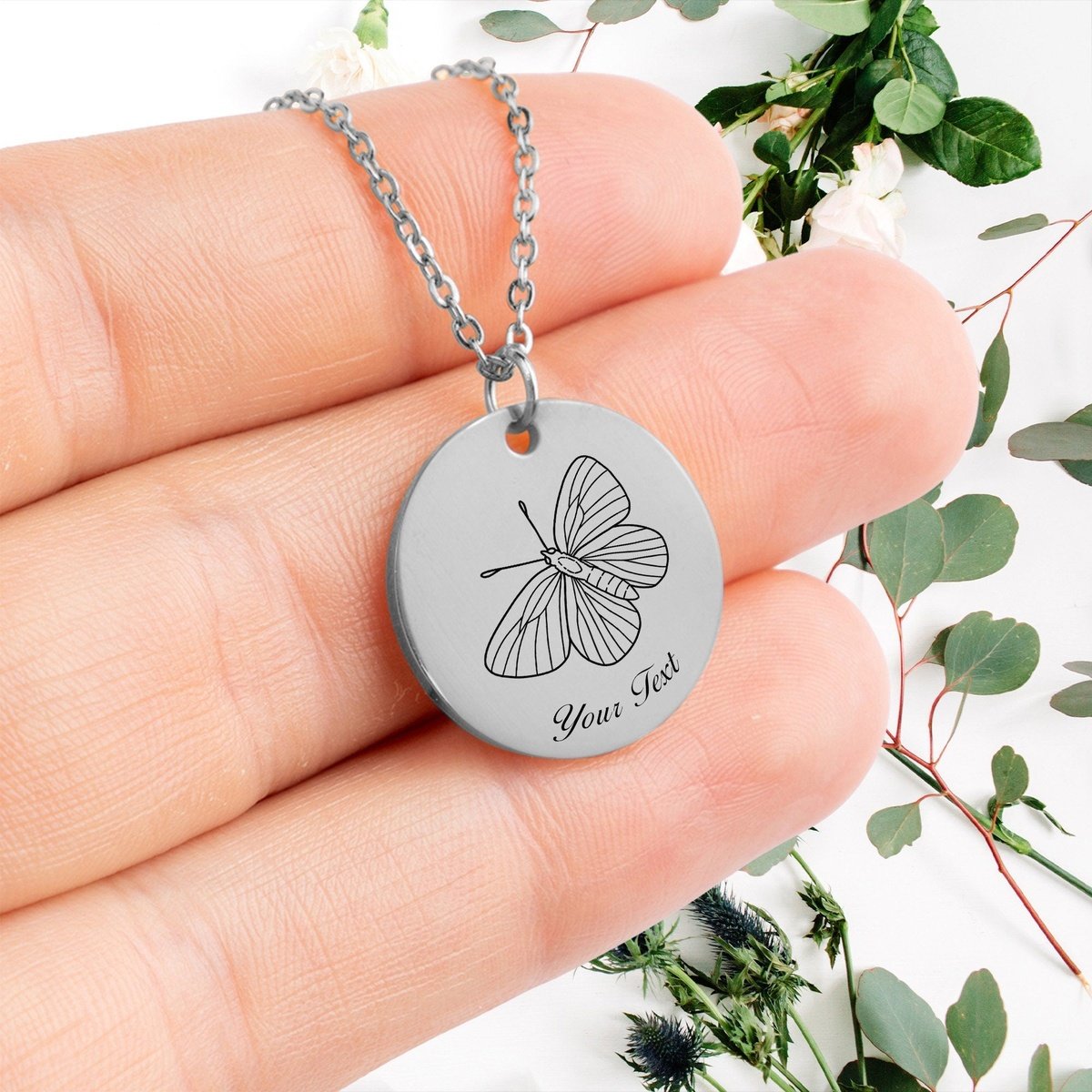 Butterfly 14k Gold Necklace, Your Name Necklace, Minimalist Necklace, Personalized Gift, Silver Necklace, Gift For Him Her