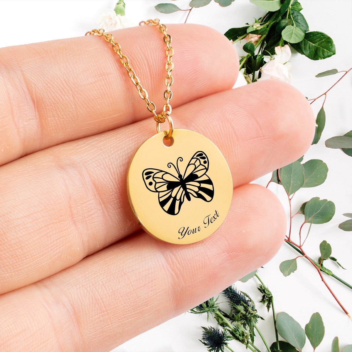Butterfly 14k Gold Necklace, Your Name Necklace, Minimalist Necklace, Personalized Gift, Silver Necklace, Gift For Him Her