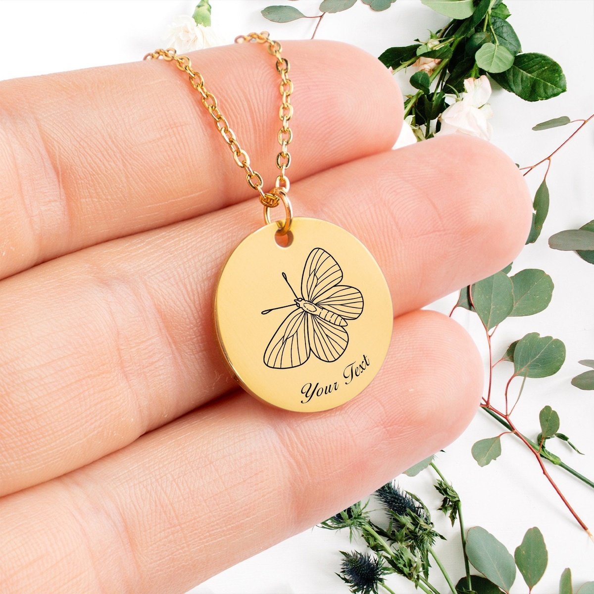 Butterfly 14k Gold Necklace, Your Name Necklace, Minimalist Necklace, Personalized Gift, Silver Necklace, Gift For Him Her