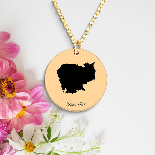 Cambodia Country Map Necklace, Your Name Necklace, Minimalist Necklace, Personalized Gift, Silver Necklace, Gift For Him Her