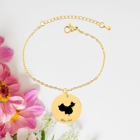 China Country Map Bracelet, Your Name Bracelet, Minimalist Bracelet, Personalized Gift, 14K Gold Bracelet, Gift For Him Her